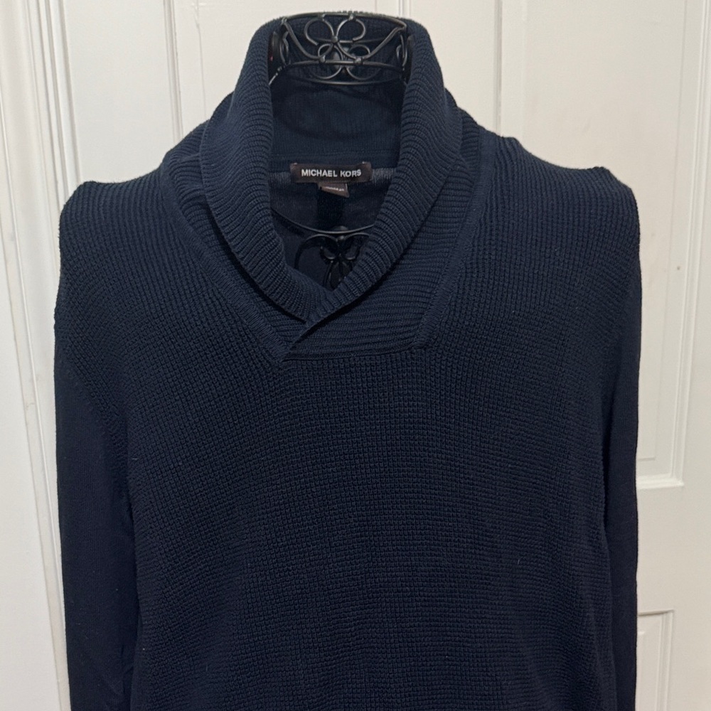 ⛄️⛄️⛄️BOGOHO ⛄️⛄️⛄️Michael Kors Dark Blue Shawl Collar Sweater-XL - Picture 2 of 9